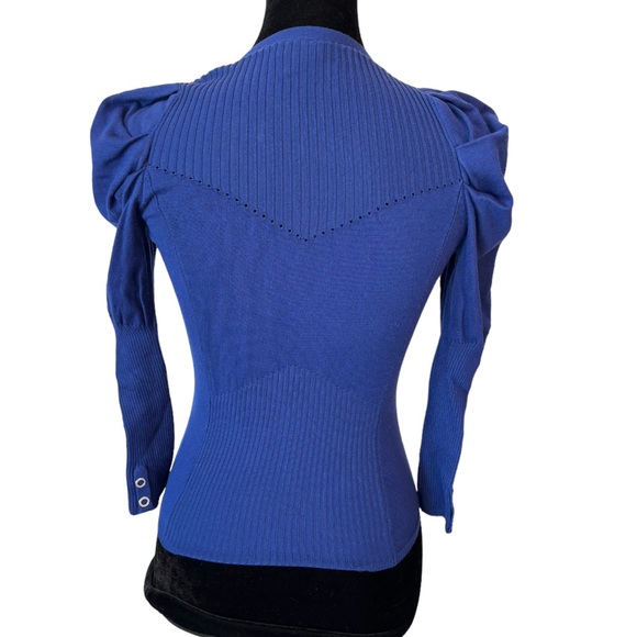 🎁 Karen Millen Bold Blue Cardigan Puff Sleeve Sweater - Picture 7 of 7